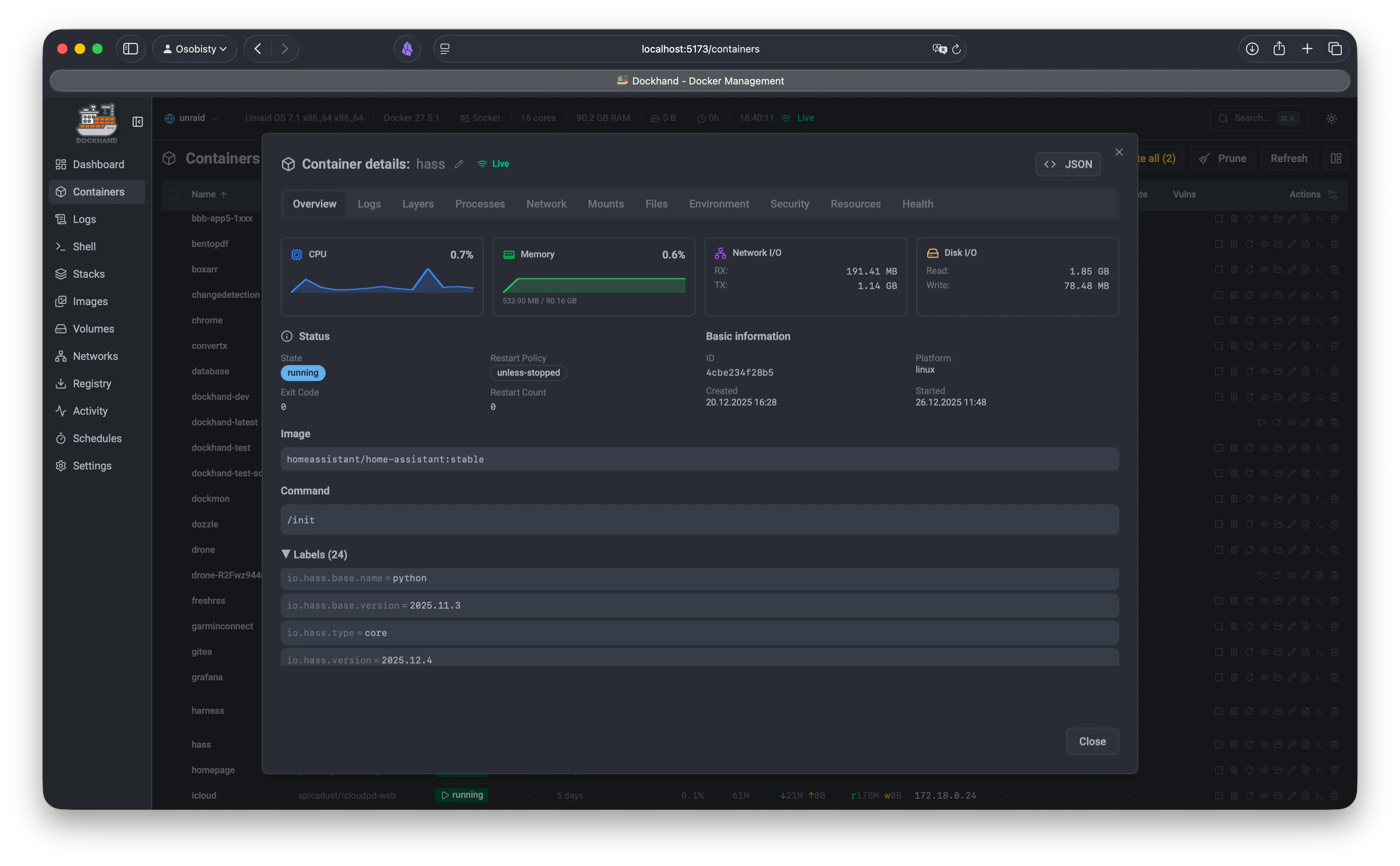 Container multi-select actions