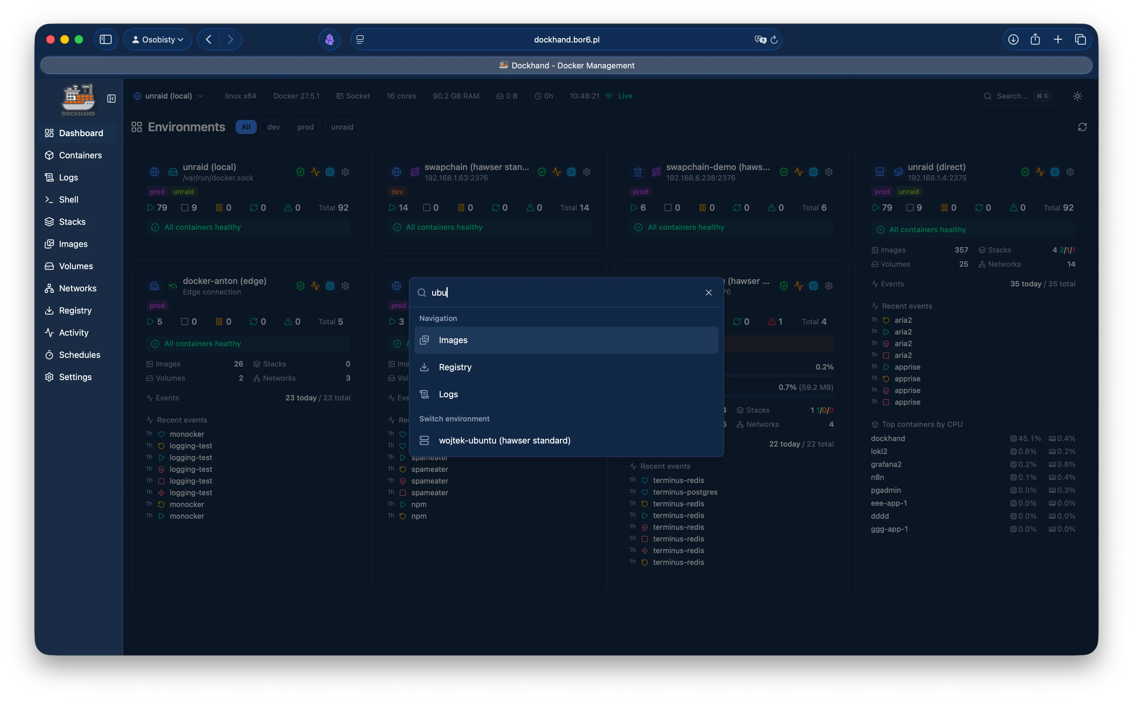 Dashboard with multiple environments