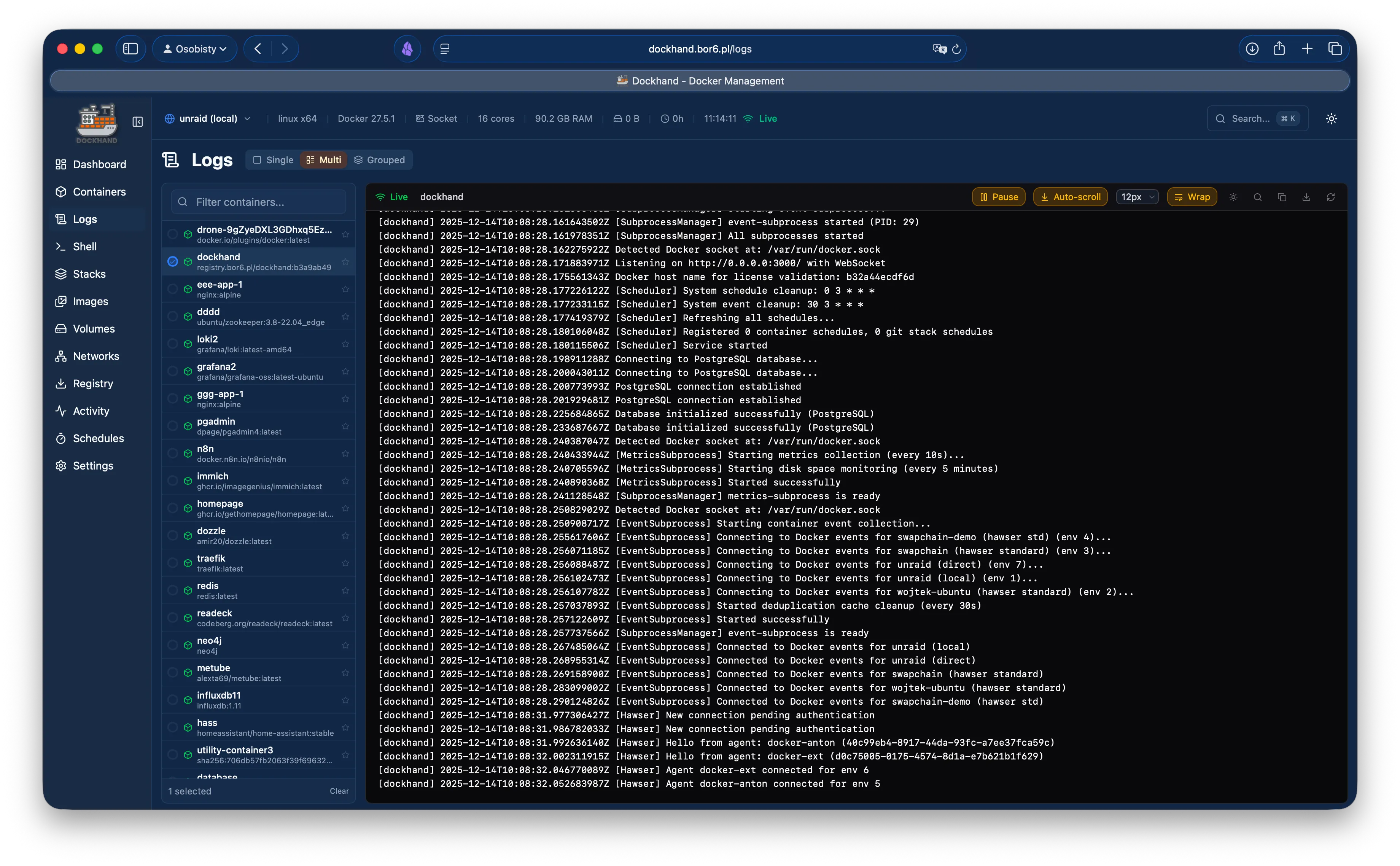 Container logs viewer